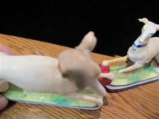 ANTIQUE LOT OF 3 STAFFORDSHIRE BISQUE PORCELAIN WHIPPET DOG FIGURES - DAMAGED